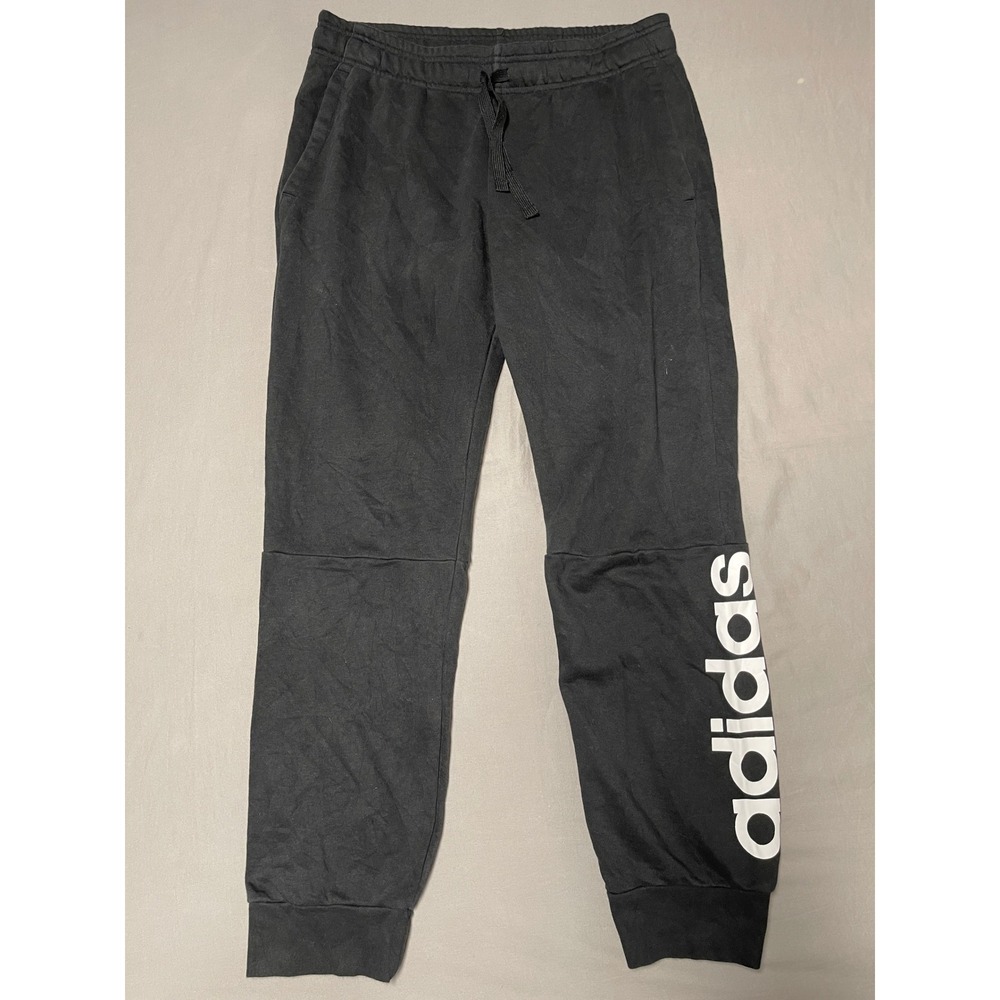 Adidas Mens Large Black Logo Joggers Sweatpants Drawstring Cuffed Pants
